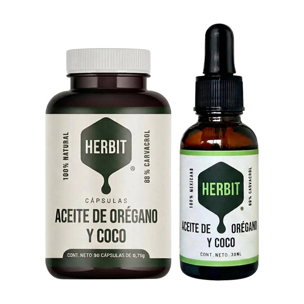 Kit 1 gotero de aceite de coco y 1 frasco de cápsulas de coco y orégano